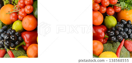 Vibrant Fresh Fruits and Vegetables Frame with Large White Copy Space 138568555