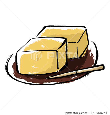 An illustration of sweet potato jelly, a type of Japanese confectionery, served on a plate. An illustration of sweet potato jelly, a type of Japanese confectionery, served on a plate. 138568741