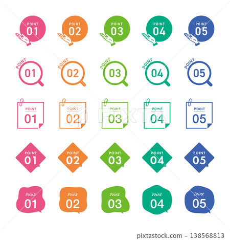 Colorful point label design material set [headings, explanations, infographics] 138568813