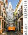Yellow Tram in Alfama on Sunny Day. Lisbon, Portugal 138569146