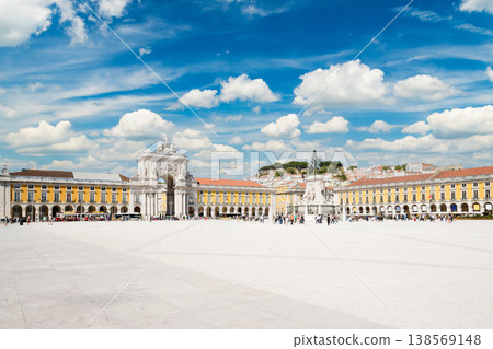 Commerce Plaza on Sunny Day. Lisbon Old Town, Portugal 138569148