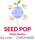 Blue Seed Pop Lollipop Candy Vector with Sprout Leaves Flat Design 138569466