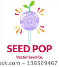Purple Seed Pop Lollipop Candy Vector with Sprout Leaves Flat Design 138569467