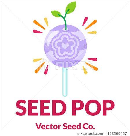 Purple Seed Pop Lollipop Candy Vector with Sprout Leaves Flat Design 138569467