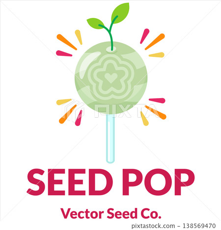 Green Seed Pop Lollipop Candy Vector with Sprout Leaves Flat Design 138569470