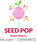Pink Seed Pop Lollipop Candy Vector with Sprout Leaves Flat Design 138569472