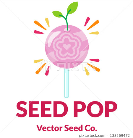 Pink Seed Pop Lollipop Candy Vector with Sprout Leaves Flat Design 138569472