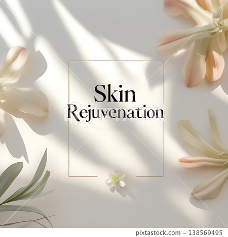 Elegant banner for cosmetology: the inscription Skin Rejuvenation surrounded by delicate flowers 138569495