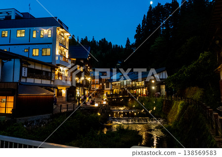 Evening view of Ginzan Onsen Evening view of Ginzan Onsen 138569583