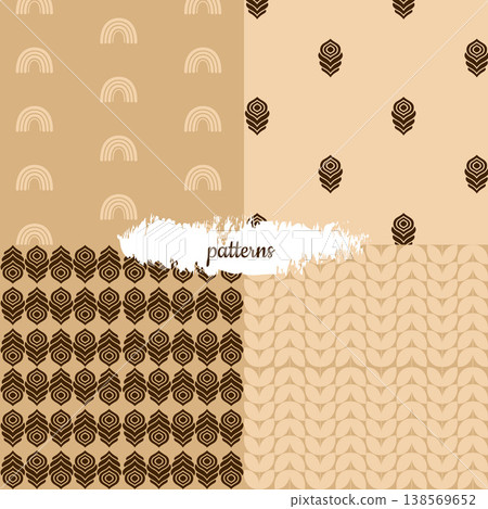 Abstract Scandinavian Seamless Pattern Set in Neutral Tones 138569652