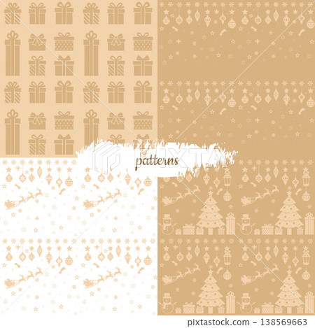 Neutral Christmas Seamless Pattern Set with Gifts and Ornaments 138569663