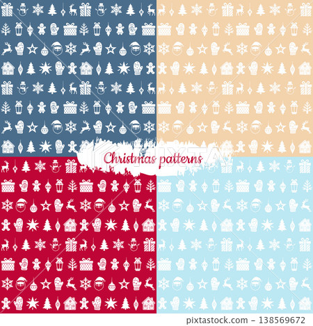Classic Christmas Seamless Pattern Set with Holiday Icons 138569672