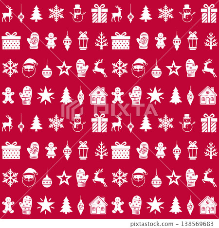Red Christmas Icon Seamless Pattern 138569683