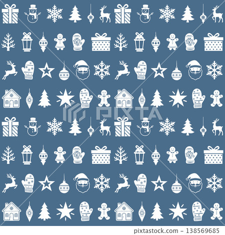 Blue Christmas Icon Seamless Pattern 138569685