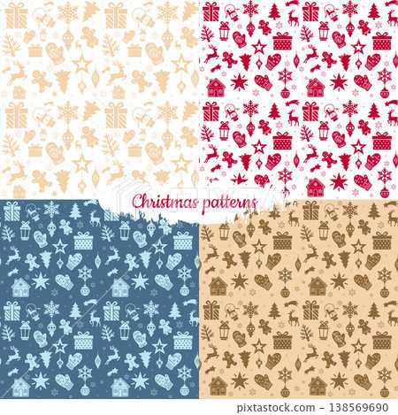 Christmas Seamless Pattern Set with Holiday Icons in 4 Colors 138569690