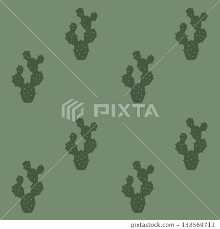 Dark Green Cactus Seamless Pattern Minimal Style Dark Green Cactus Seamless Pattern Minimal Style 138569711
