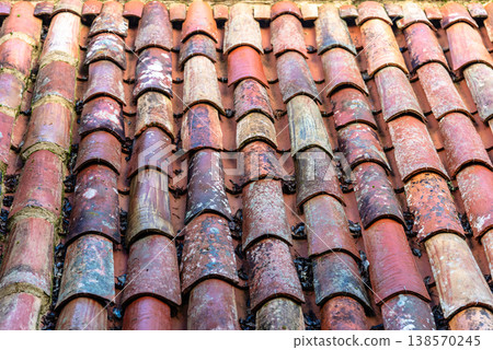 Close-up of weathered terracotta roof tiles Close-up of weathered terracotta roof tiles 138570245