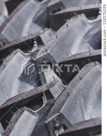 Detailed closeup of rubber tire wheel surface. Detailed closeup of rubber tire wheel surface. 138570289