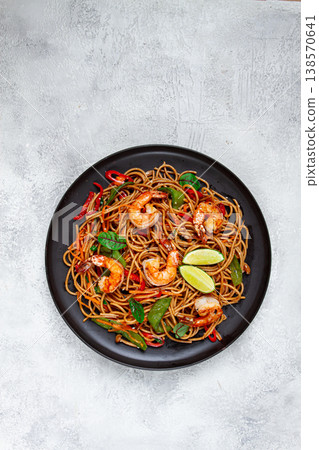 fried udon noodles with shrimp and vegetables, Asian cuisine, homemade, no people, fried udon noodles with shrimp and vegetables, Asian cuisine, homemade, no people, 138570641
