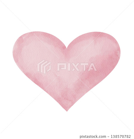 Soft hand-drawn pink watercolor heart isolated on white background, perfect as romantic design element for Valentine's Day cards, wedding invitations, and aesthetic lifestyle clipart 138570782