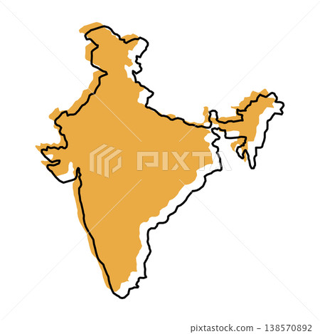 India map from black contour curves lines with a orange shifted silhouette on white background India map from black contour curves lines with a orange shifted silhouette on white background 138570892