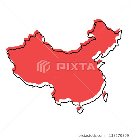 China map from black contour curves lines with a red shifted silhouette on white background China map from black contour curves lines with a red shifted silhouette on white background 138570899