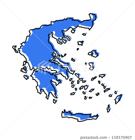 Greece map from black contour curves lines with a blue shifted silhouette on white background 138570907