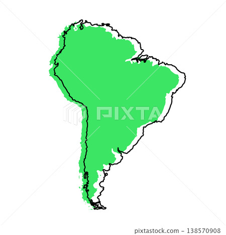 South America map from black contour curves lines with a green shifted silhouette on white background 138570908