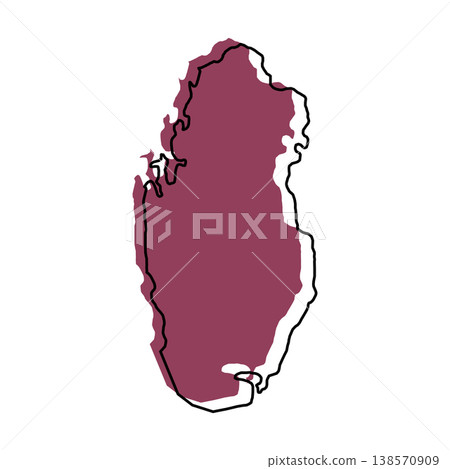 Qatar map from black contour curves lines with a vinous shifted silhouette on white background 138570909