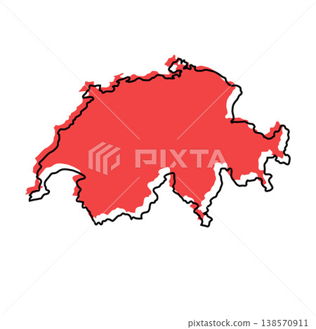 Switzerland map from black contour curves lines with a red shifted silhouette on white background Switzerland map from black contour curves lines with a red shifted silhouette on white background 138570911