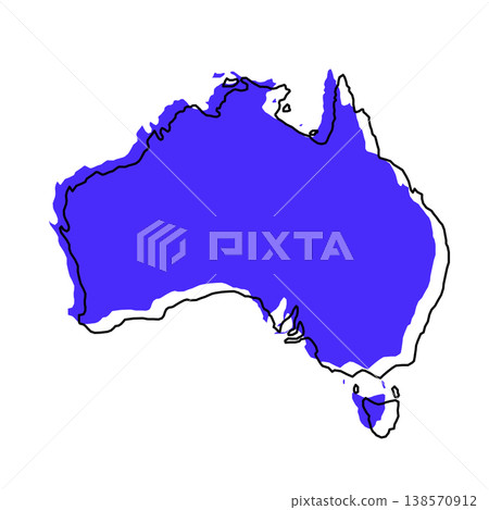 Australia map from black contour curves lines with a blue shifted silhouette on white background Australia map from black contour curves lines with a blue shifted silhouette on white background 138570912