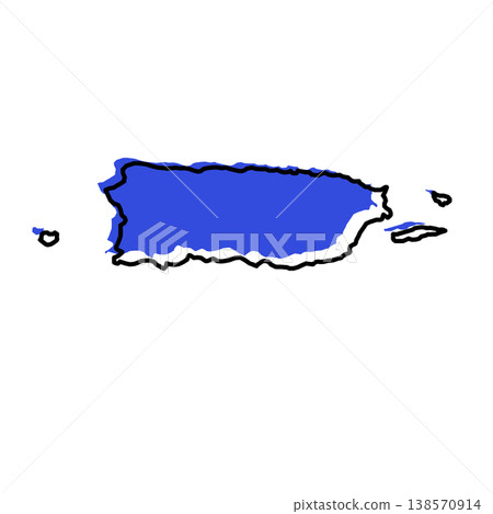 Puerto Rico map from black contour curves lines with a blue shifted silhouette on white background 138570914