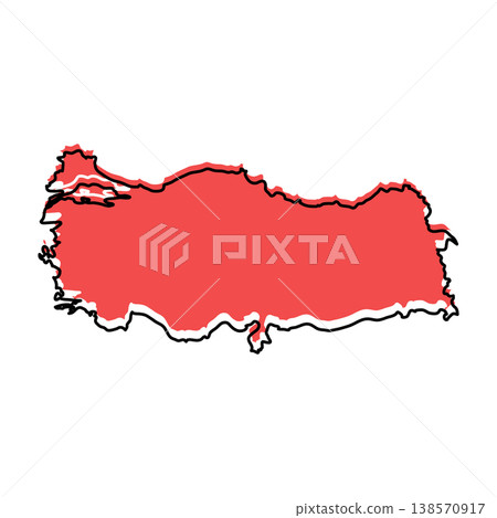 Turkey map from black contour curves lines with a red shifted silhouette on white background 138570917