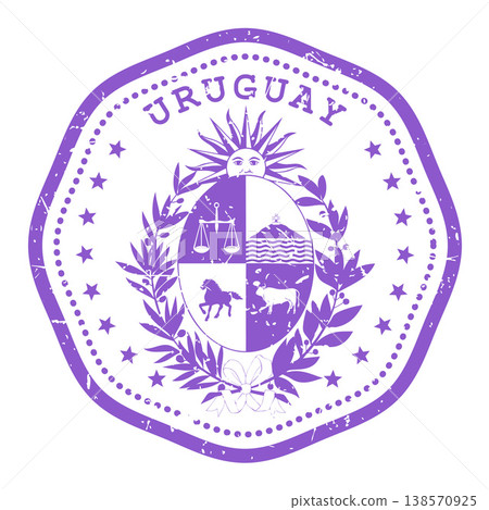Uruguay stamp with state seal or coat of arms, travel stamp, shabby postmark of Uruguay, vector 138570925