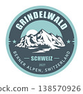 Grindelwald ski resort, Switzerland, Bernese Alps, emblem with snow-covered mountains, vector 138570926