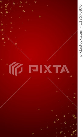 Twinkle stars scattered around randomly, flying, falling down, floating. Christmas celebration concept. Festive stars vector illustration on red background. 138570970