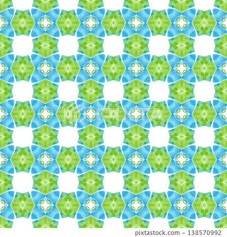 Tropical seamless pattern. Green eminent boho chic summer design. Hand drawn tropical seamless border. Textile ready good-looking print, swimwear fabric, wallpaper, wrapping. 138570992