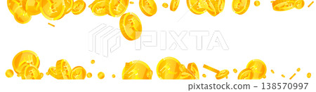 Indian rupee coins falling. Scattered gold INR coins. India money. Global financial crisis concept. Panoramic vector illustration. 138570997