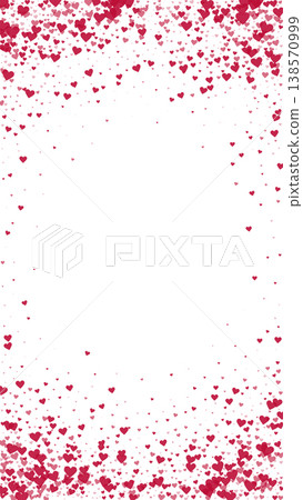 Sprinkled hearts valentine template. Red hearts scattered on white background. Festive sprinkled hearts vector illustration. Sprinkled hearts valentine template. Red hearts scattered on white background. Festive sprinkled hearts vector illustration. 138570999
