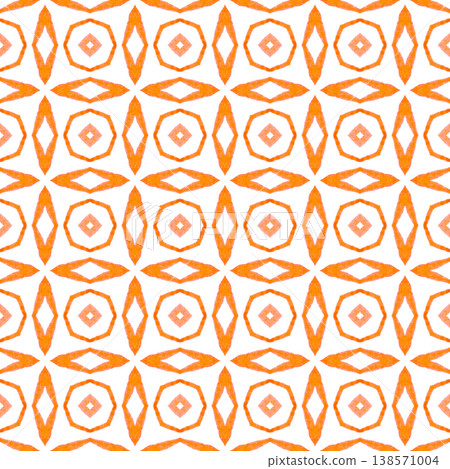 Watercolor medallion seamless border. Orange unique boho chic summer design. Textile ready wonderful print, swimwear fabric, wallpaper, wrapping. Medallion seamless pattern. Watercolor medallion seamless border. Orange unique boho chic summer design. Textile ready wonderful print, swimwear fabric, wallpaper, wrapping. Medallion seamless pattern. 138571004