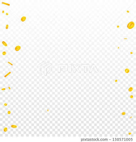 British pound coins falling. Scattered gold GBP coins. United Kingdom money. Great business success concept. Square vector illustration. British pound coins falling. Scattered gold GBP coins. United Kingdom money. Great business success concept. Square vector illustration. 138571005