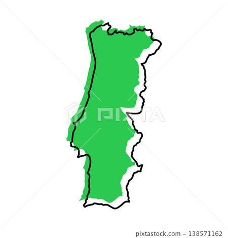 Portugal map from black contour curves lines with a green shifted silhouette on white background Portugal map from black contour curves lines with a green shifted silhouette on white background 138571162