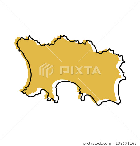 Jersey map from black contour curves lines with a yellow shifted silhouette on white background Jersey map from black contour curves lines with a yellow shifted silhouette on white background 138571163