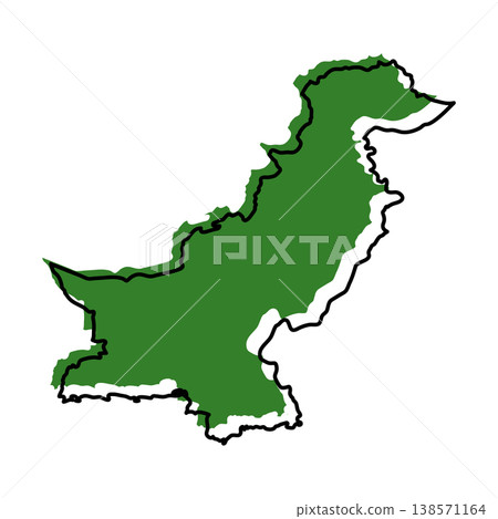 Pakistan map from black contour curves lines with a green shifted silhouette on white background Pakistan map from black contour curves lines with a green shifted silhouette on white background 138571164