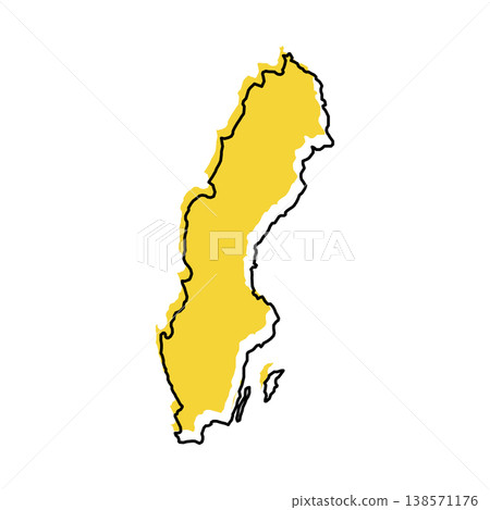 Sweden map from black contour curves lines with a yellow shifted silhouette on white background Sweden map from black contour curves lines with a yellow shifted silhouette on white background 138571176