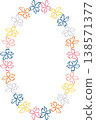 Wreath frame with colorful flower elements. Trendy graphic template. Cute empty frame box 138571377