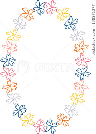 Wreath frame with colorful flower elements. Trendy graphic template. Cute empty frame box 138571377