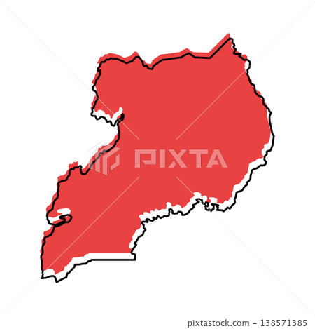 Uganda map from black contour curves lines with a red shifted silhouette on white background Uganda map from black contour curves lines with a red shifted silhouette on white background 138571385