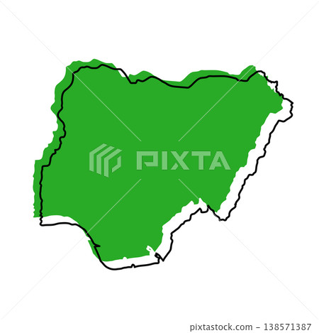 Nigeria map from black contour curves lines with a green shifted silhouette on white background Nigeria map from black contour curves lines with a green shifted silhouette on white background 138571387