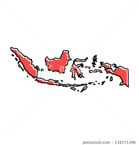 Indonesia map from black contour curves lines with a red shifted silhouette on white background 138571390